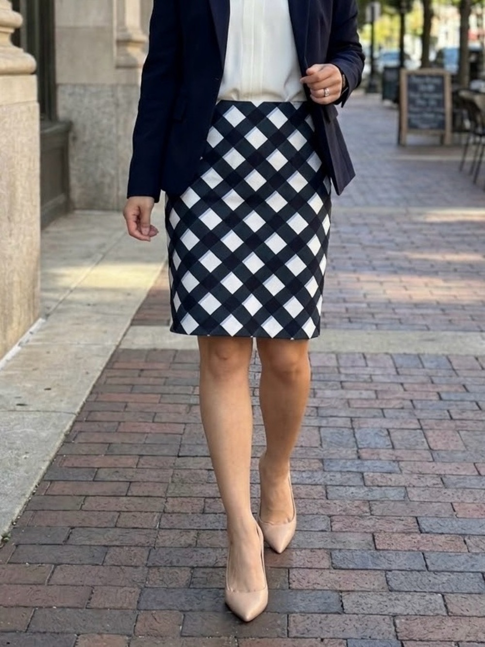 Ann Taylor Navy & Light Blue Plaid Pencil Skirt – Size 6P
